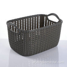 Armazenamento de tecido de rattan plástico organize a cesta com o punho